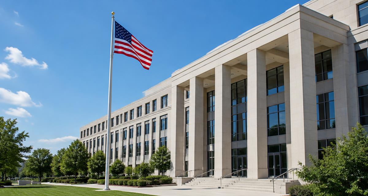 Edificio de una oficina de USCIS con la bandera de Estados Unidos